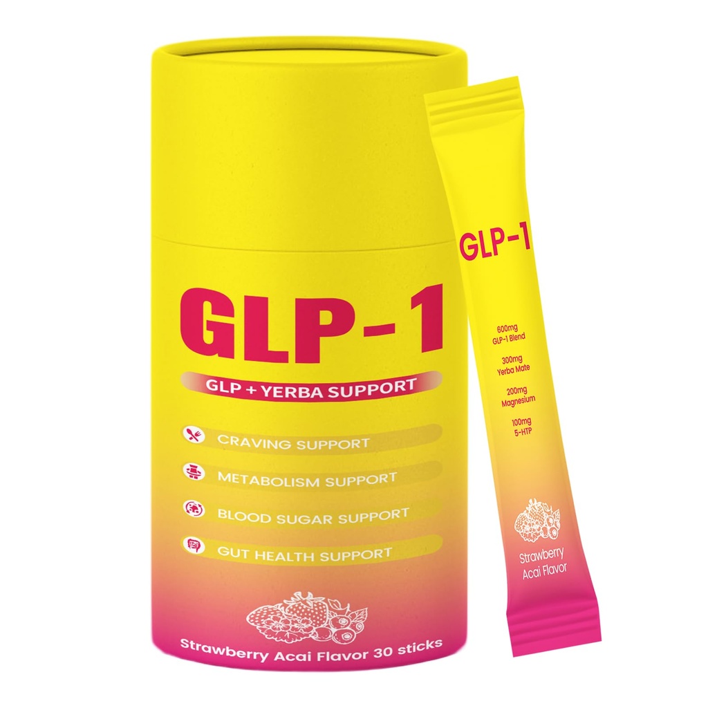 GLP-1 Drink Mix–Support Dual Action Craving & Metabolism | Berberine, Cinnamon .Chromium, 5-HTP, Yerba Mate & Magnesium | Supports Blood Sugar & Gut Health | Strawberry Flavor–30 Sticks