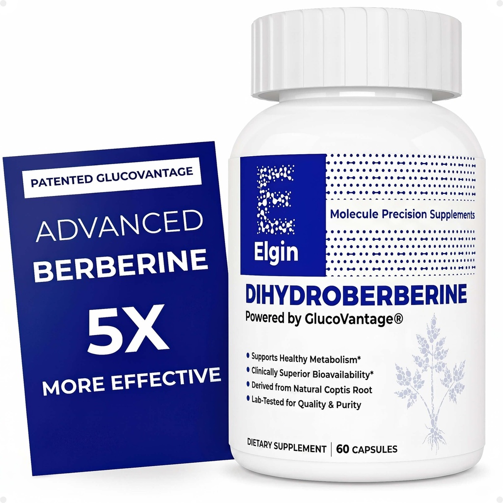 Elgin® Precision Berberine Supplement - Patented GlucoVantage Dihydroberberine Supplement 5X Absorption, Supports Healthy Weight Management*, Gentle on Stomach, Non-GMO 60 Veggie Capsules