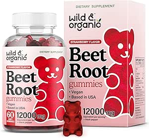 Wild & Organic Beet Root Gummies 12000 mg - Red Beets Supplements for Women and Men with Beetroot Powder - 60 Pectin Based Chews