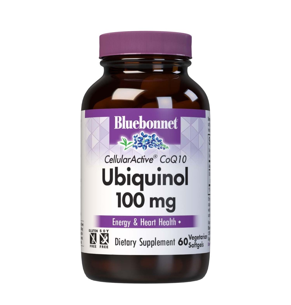 Bluebonnet Cellular Active CoQ10 Ubichinol 100mg Krachtig Antioxidant Energie en Hart Gezondheid Supplement voor vrouwen en mannen - Hoge Absorptie Kaneka - Niet-GMO Soy-Free - 60 Vegetarische Softgels