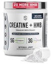 SteelFit Creatine HMB Poudre - 5g Creapur Creatine Poudre monohydratée, 3g myHMB et 1000 UI Vitamine D - Supplément d'entraînement soutient la croissance musculaire, la force, la récupération et l'énergie - Non aromatisé, 30 portions
