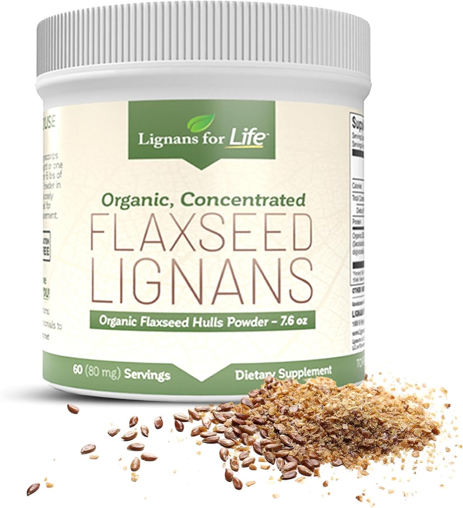 Lignans pour la vie - Poudre naturelle de lin en vrac - Acides gras Omega 3 et 6 remplis d'antioxydants à fibre haute - Soutien coeur et cheveux sains, système immunitaire sain - 60 portions 80mg par onglet, 1 emballage
