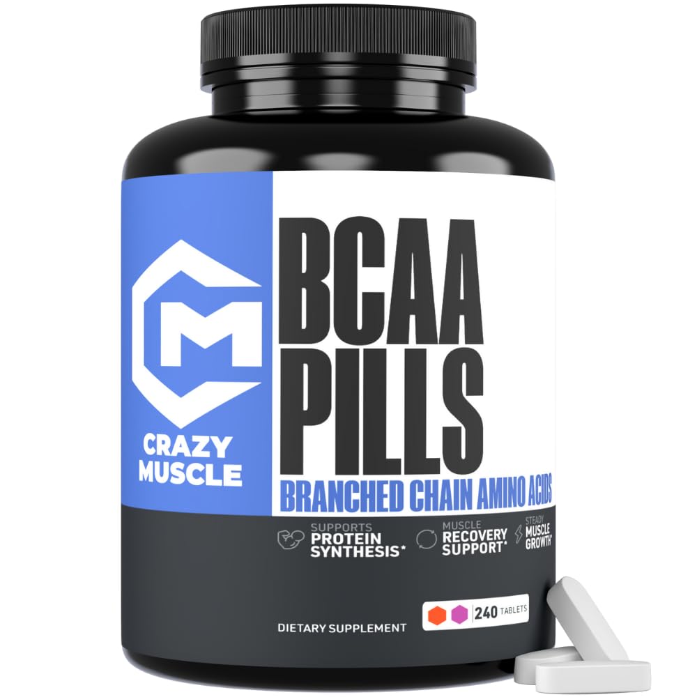 Crazy Muscle 3000mg BCAA Pillen (80 Days Supply) met De Optimum 2:1:1 Ratio van vertakte keten Aminozuren voor herstel en groei, 1000mg BCAA's per pil (Meer dan BCAA Capsules) 240 tabletten