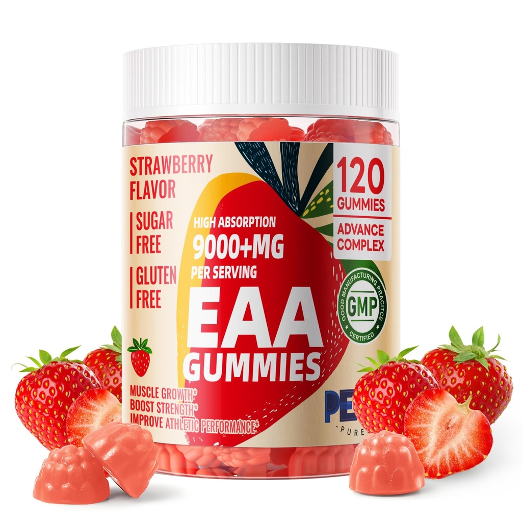 Huisdieren zuiverste EAA Gummies 120 Gummies (Strawberry), essentiële Aminozuren - alle 9 essentiële Aminos (EAA) en alle vertakte-Chain Aminos (BCAA's), non-GMO, glutenvrij, vegetarisch vriendelijk