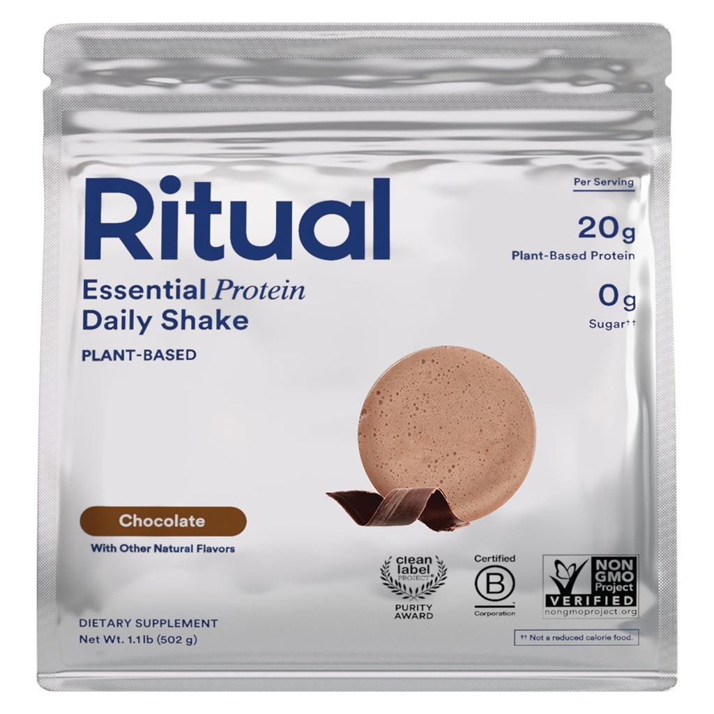 Poudre de protéine végétalienne rituelle - Protéine de pois de 20g avec profil complet d'acide amino BCAA - soutient le muscle maigre* - Protéine végétale - testé pour les métaux lourds - sans sucre** - Non-OGM - Chocolat - 1 Lb