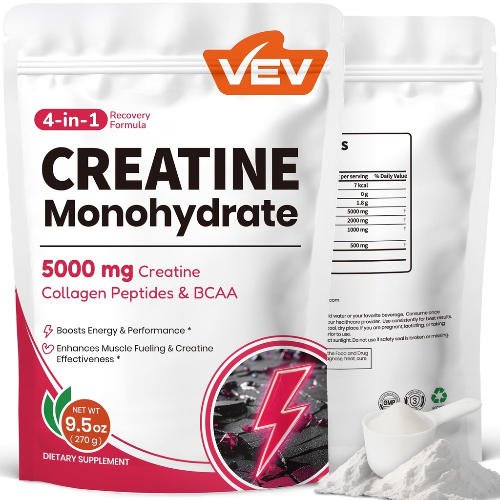 VEV Creatine Monohydraat voor Vrouwen Poeder 5000 mg met Collagen & BCAA's 2:1:1 
