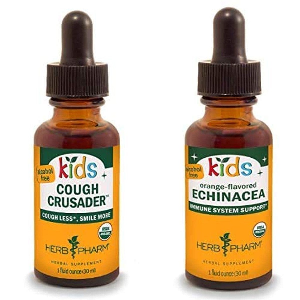 Herb Pharm Kids Certified-Organic Cough Crusader Formule à base de plantes liquides, 1 Ounce & Kids Certified-Oric Alcohol-Free Echinacea Glycerite Liquid Extract, 1 Ounce