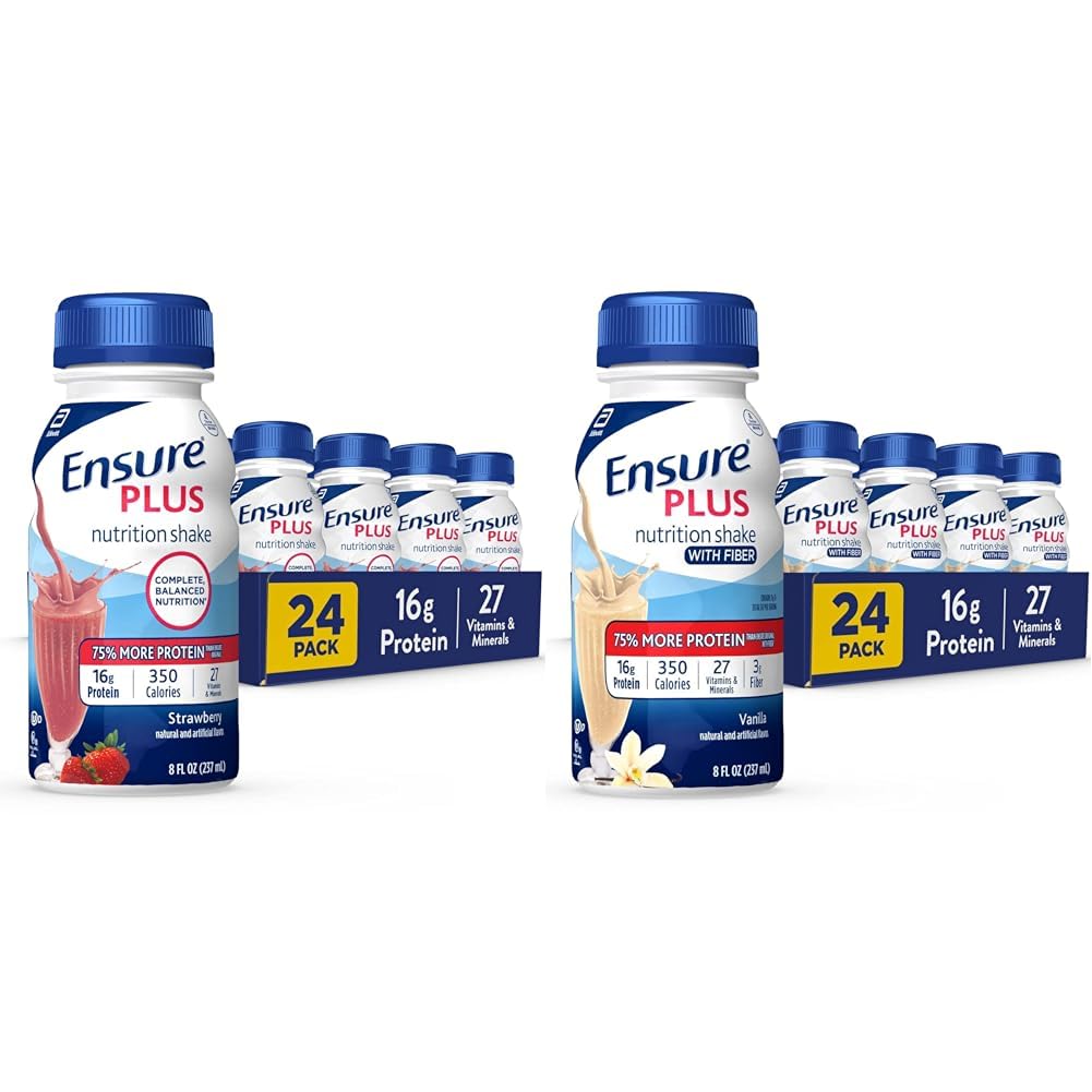 Zorg ervoor dat Plus Voeding Schudden met 16 Gram Proteïne en Zorg ervoor dat Plus Liquid Nutrition Schudden met vezels, 16 Gram Proteïne, Vanille, 8 Fl Oz Fles (verpakking van 24)