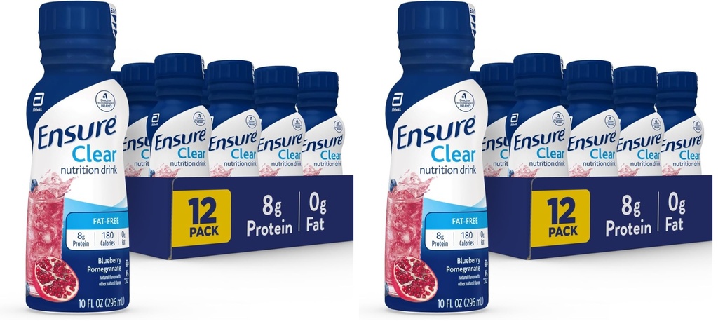 Assure une boisson de nutrition liquide, 0g de graisse, 8g de protéines, grenade aux bleuets, bouteille, sans gluten, 10 Fl Oz (paquet de 24)