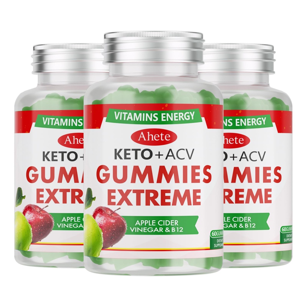 Gommies de vinaigre de cidre de pomme Keto avec vitamine B6, B12, Folate et racine de betterave, Gommy de vinaigre de cidre de pomme Keto soutient le bien-être quotidien et le métabolisme, saveur de pomme naturelle, 180 Gommies (90 jours d'approvisionnement)