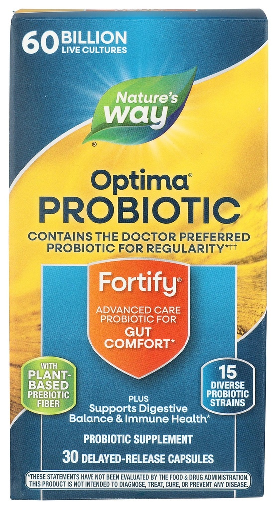 Nature's Way Fortify Optima Probiotic for Adults, 60 Miljard Live Cultures, 15 Strains, Gut Comfort*, Ondersteunt Decompensative Balance and Immune Health*, Gekoeld houden, 30 Capsules (Verpakking mei Vary)