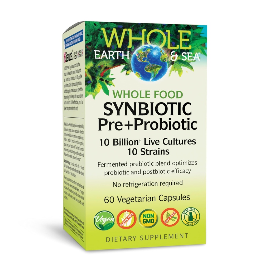 Facteurs naturels Aliments entiers Synbiotiques Pré+Probiotique 10 milliards - Gut biologique et supplément de santé digestif - Non-OGM, sans gluten et sans lait - 60 capsules végétariennes (60 portions)