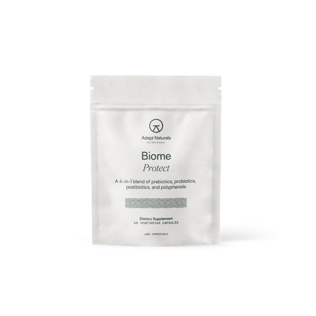 Adapter Naturals 4-en-1 Biome Protégez les prébiotiques, probiotiques Supplément Postbiotiques et polyphénols pour le microbiome, Gut santé et défense pour les femmes et les hommes, 30 jours d'approvisionnement