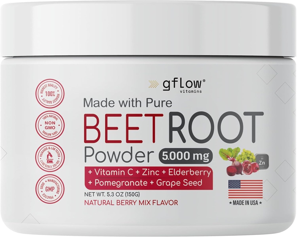 Beetwortelpoeder - Nitric Oxide Boost and Heart Health - Non-GMO Superfood Supplement - Natural Berry Mix smaak, 30 porties