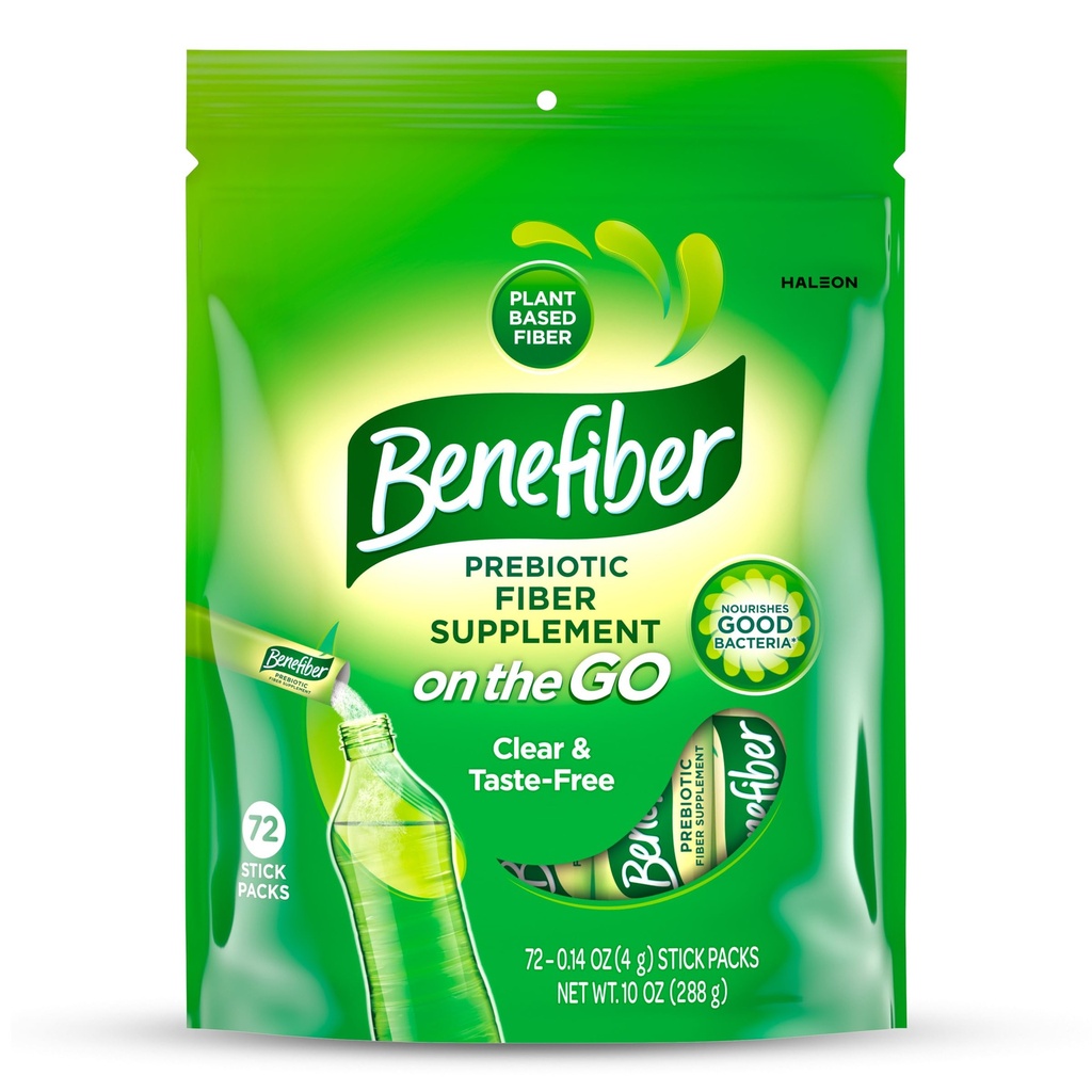 Benefiber On The Go Poudre de supplément de fibre prébiotique pour la santé digestive, fibre quotidienne, sans saveur - 72 bâtons