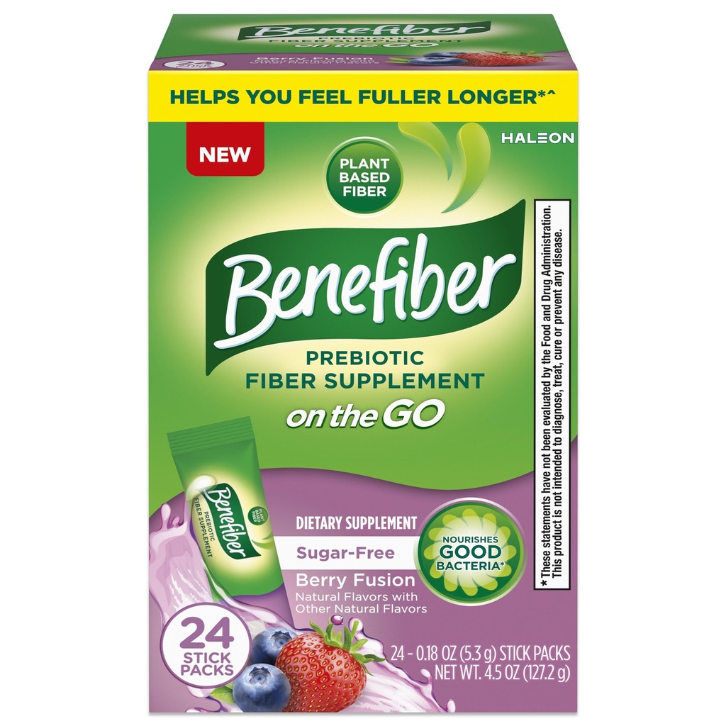 Benefiber GLP-1 Friendly Fiber Supplement, Berry Fusion, On the Go Stick Packs, 24 Count