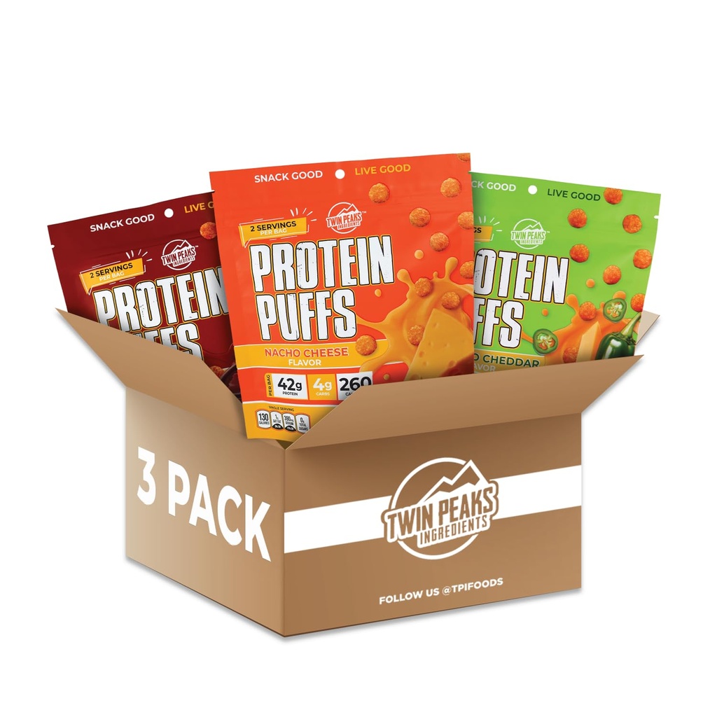 Twin Peaks Ingredients Low Carb, Keto Friendly Protein Puffs, (Variety Pack, 2.1 Ounce), 2 Servers, 3 Pack (60g, 42g Proteïne, 4g Carbs)