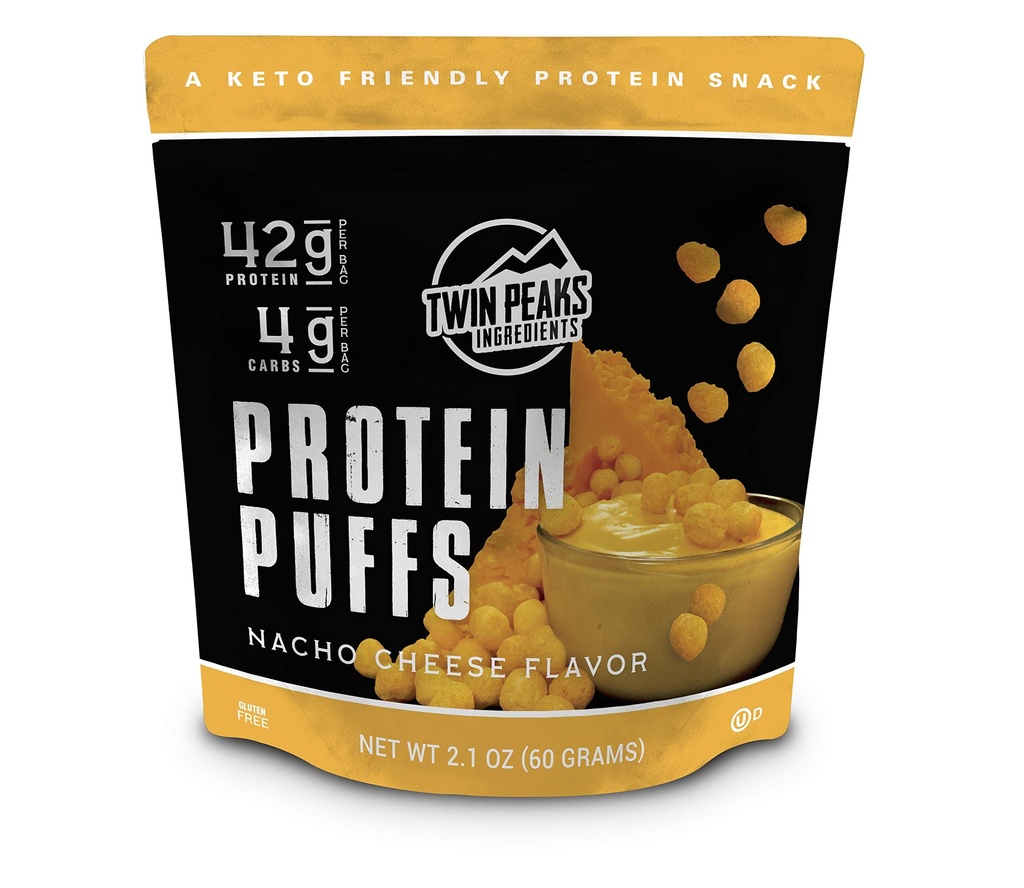 Twin Peaks Low Carb, Keto Friendly Protein Puffs, Nacho Cheese 2 Servings, 3 Pack (60g, 42g Proteïne, 4g Carbs)