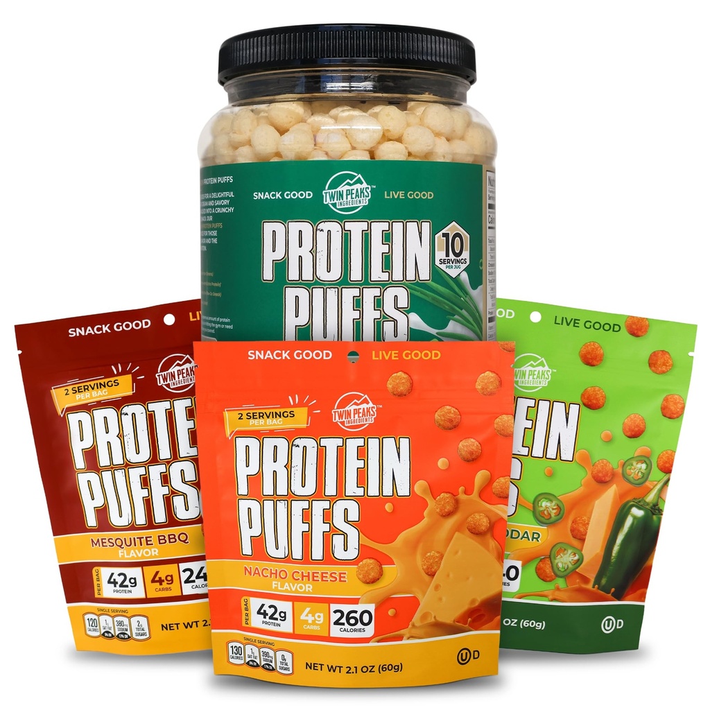Twin Peaks Low Carb, Keto Friendly Protein Puffs, Sour Cream & Ui + Twin Peaks Ingrediënten Low Carb, Keto Friendly Protein Puffs