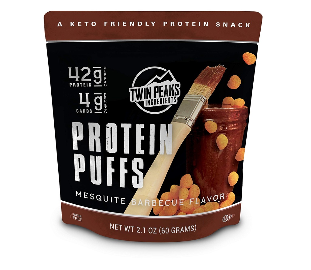 Twin Peaks Low Carb, Keto Friendly Protein Puffs, Mesquite Barbecue 2 Serves, 3 Pack (60g, 42g Proteïne, 4g Carbs, 120 Cals)