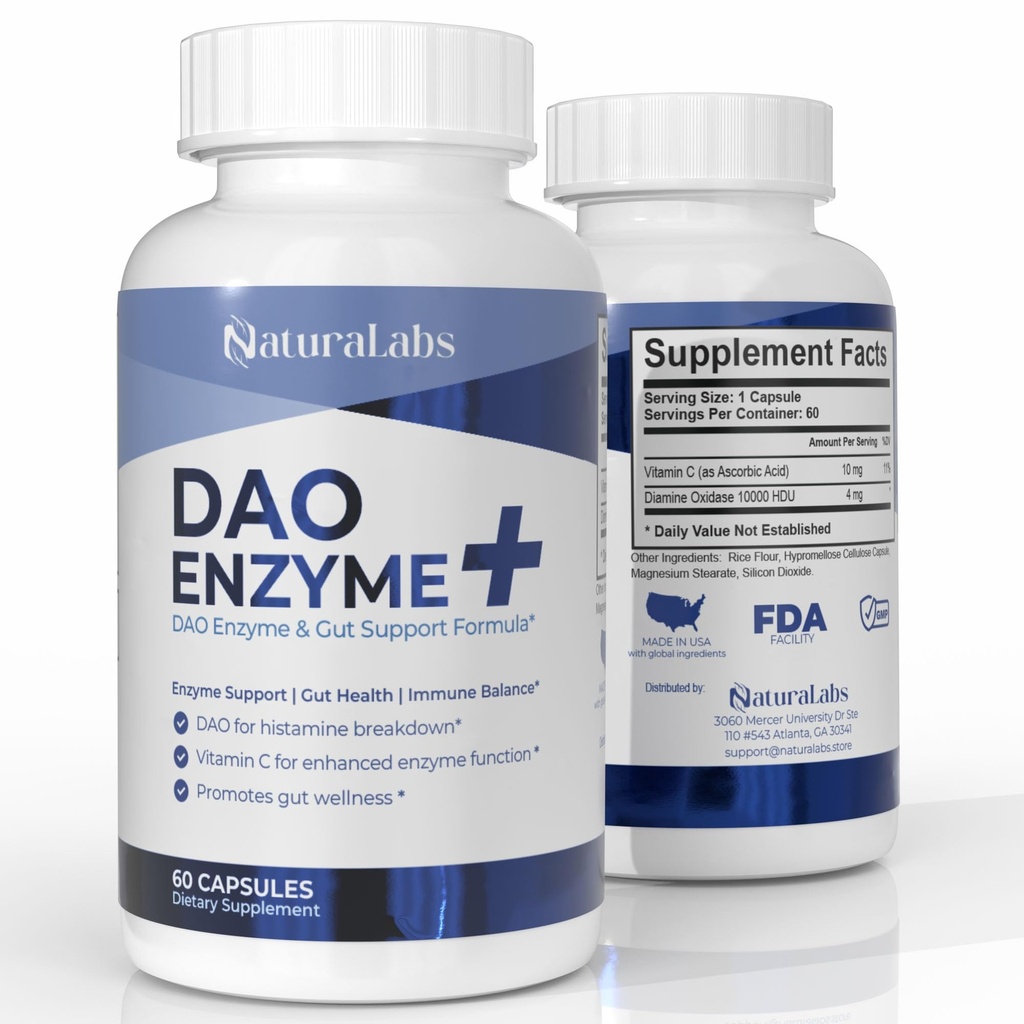 DAO Supplementen Histamine Blocker DAO Enzyme + Diamine Oxidase & Vitamine C voor Gut Health & Food Support 60 Servings - 1 Capsule voor Maaltijden voor Histamine Onverdraagzaamheid