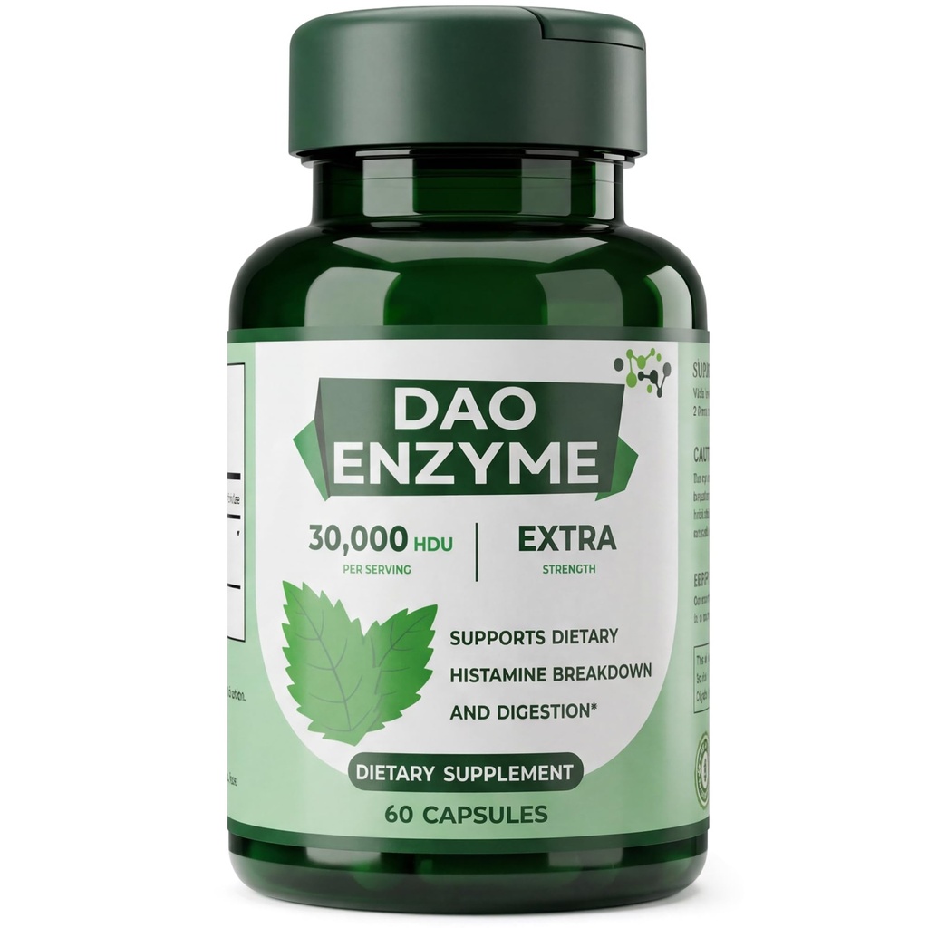 Enzyme DAO – Suppléments DAO pour les femmes et les hommes, Enzymes digestifs, Diamine Oxidase, 30 000 HDU pour Gut Health & Food s& Histamine Support, 60 capsules