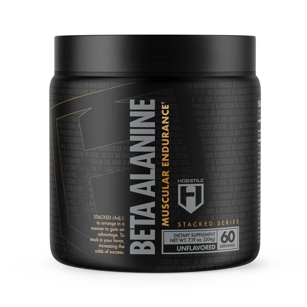 Poudre bêta-alanine HOSSTILE, pré-entraînement, retarde la fatigue musculaire, augmente la force et la performance, non aromatisé, 60 portions