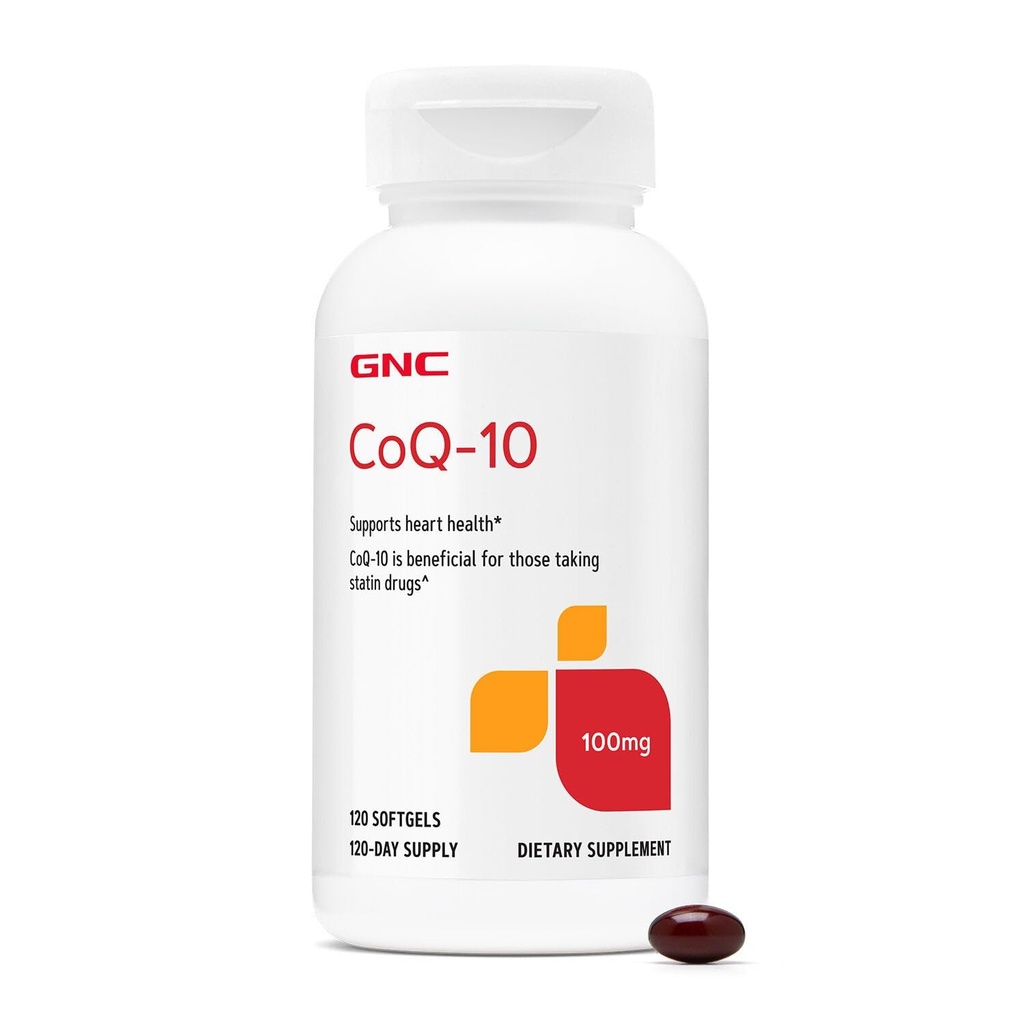 GNC CoQ-10 100mg - Supplément alimentaire pour la santé cardiaque et l'énergie cellulaire - Antioxydant pour un système cardiovasculaire sain - Facile à avaler Softgels - Sans gluten - 120 Nombre (120 portions)