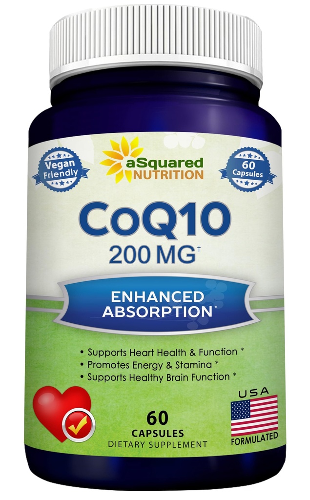 aSquared Nutrition CoQ10 200mg - 60 Capsules - CO Q 10 Supplement - Co-enzym Q10 Ubichinon Pillen - Vegan CoQ-10 Extra Antioxidant Vitamine - Alternatief voor Softgels & Gummies