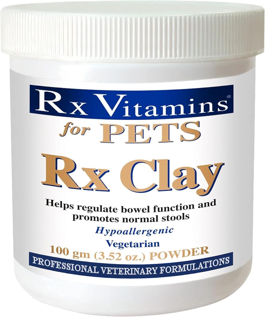 Rx Vitamines Rx Poudre d'argile pour animaux de compagnie - Anti-gaz et anti-diarrhée pour chiens et chats - Santé digestive pour animaux de compagnie et soutien des tabourets - Supplément chat et chien pour élimination - 3,52 oz.