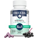 FREEDA Sambucus Vlierbes met vitamine C, zink, vitamine D3 en gember - 5 in 1 Kruidenantioxidant Immune Ondersteuningssupplement voor vrouwen en mannen - Glutenvrije volwassen vlierbessen Capsules, USA Made (120 Tel.)