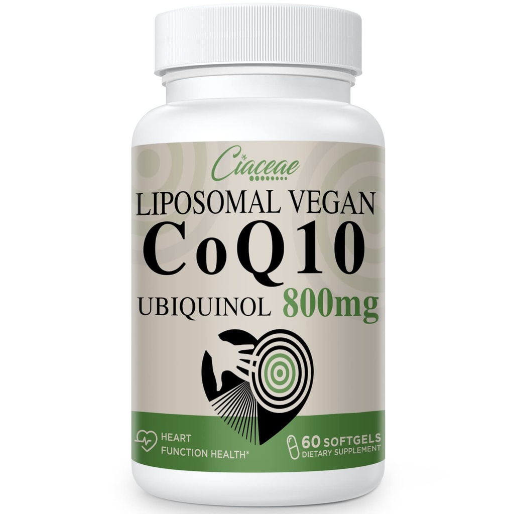 Liposomale CoQ10 800mg Ubichinol Softgel, Max Absorptie Ubichinol Co-enzym Q10, Ubichinol CoQ10 Supplement voor Antioxidant, Hartfunctie en Energieproductie, Pure CoQ10 800mg, 60 Vegan Softgels