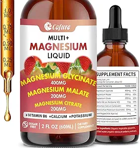 Triple Magnesium Complex 900 mg Liquid, Magnesium Glycinate, Citraat, Malaat met Kalium, Calcium, Vitamine B6 voor Volwassenen - Vegan, Non-GMO, Glutenvrij - 2 Fl Oz