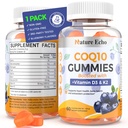 Nature Echo® CoQ10 Gummies 100mg, CoQ10 Supplement met vitamine D3 & K2, Coenzyme Q10 Supplement Blueberry Flavor, Sugar Free, Heart Health, Bone Support & Antioxidant, Vegan, Non-GMO 60 Gummies