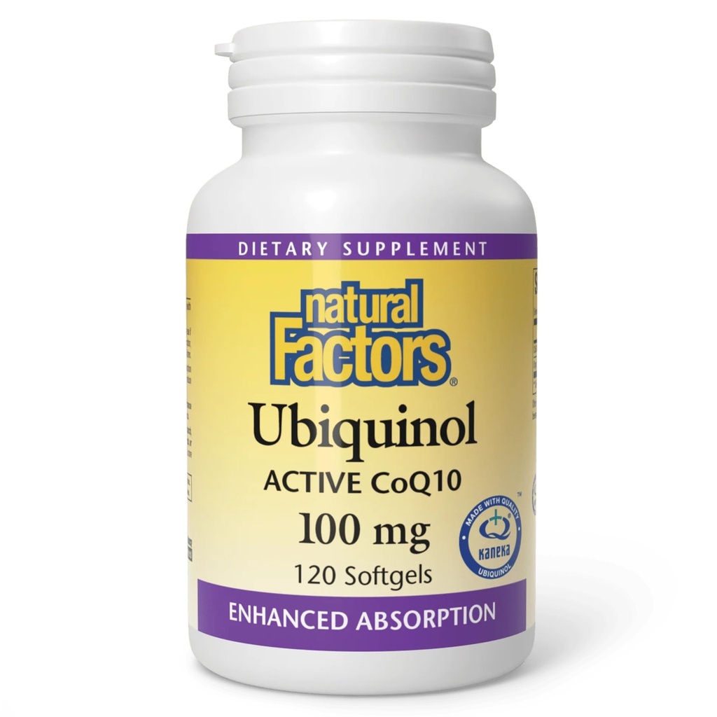 Natuurlijke Factoren Ubichinol 100 mg - Ondersteunt Hart Gezondheid en Natuurlijke Vitaliteit - Antioxidant Ondersteuning Supplement met Superieure Absorptie - Energie Ondersteuning met Vlaszaad Olie - 120 Softgels (120 Servings)
