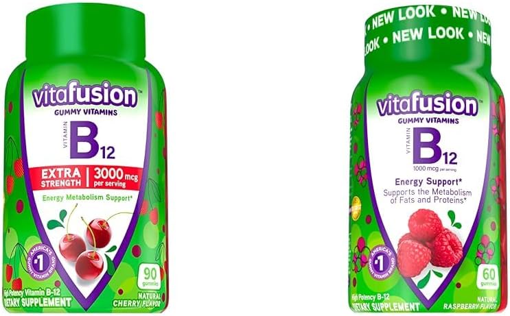 Vitafusion Vitamine B12 Gummy Vitaminen voor energie Metabolisme Ondersteuning, Cherry en Raspberry Flavored, Amerika