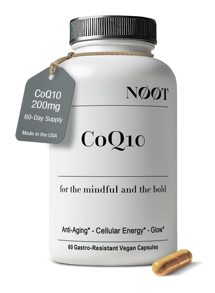 NOOT CoQ10 200mg - Hoge Absorptie-Coenzym-Q10, Antioxidant voor Hart- en Cognitieve Gezondheid en Immuun Ondersteuning, Energieproductie, Ubichinon, Vegan, Coq 10 Supplement, Nootropic, 60 Capsules