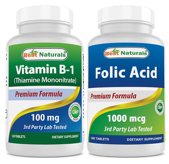 Best Naturals Vitamine B1 als Thiamine Mononitraat 100 mg & Foliumzuur 1000 mcg