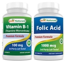 Best Naturals Vitamine B1 als Thiamine Mononitraat 100 mg & Foliumzuur 1000 mcg