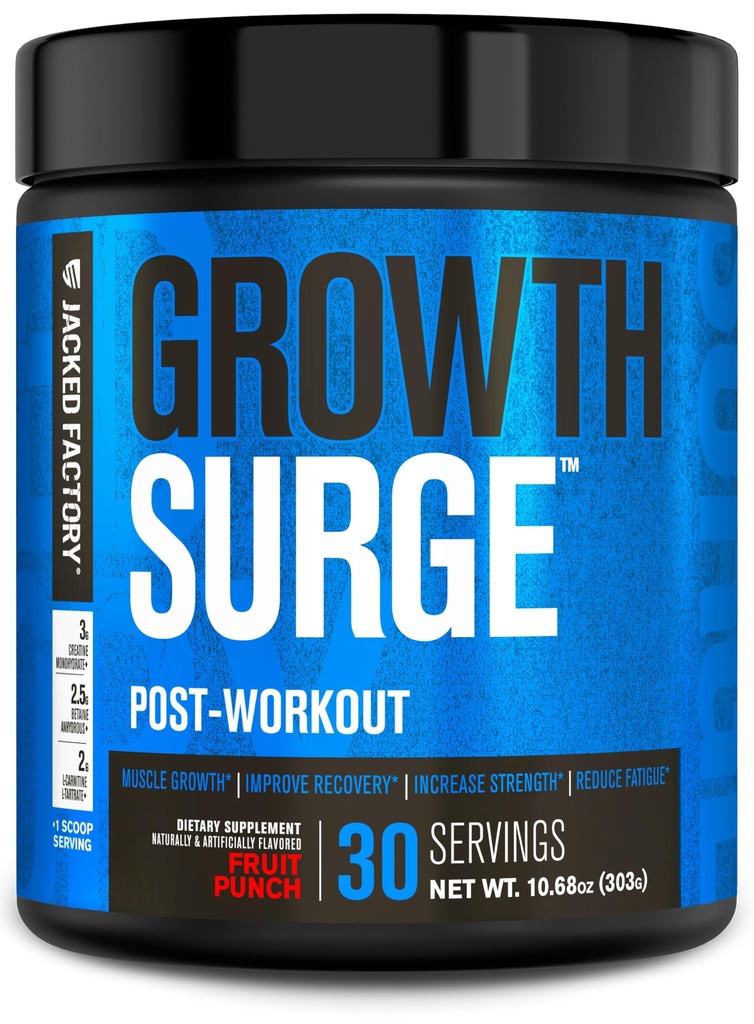 Ge Jacked Factory Growth Surge Create Post Workout w/L-Carnitine - Dagelijks spier Builder & Recovery Supplement met Creatine Monohydraat, Betaine, L-Carnitine L-Tartrate - 30 porties, Fruit Punch