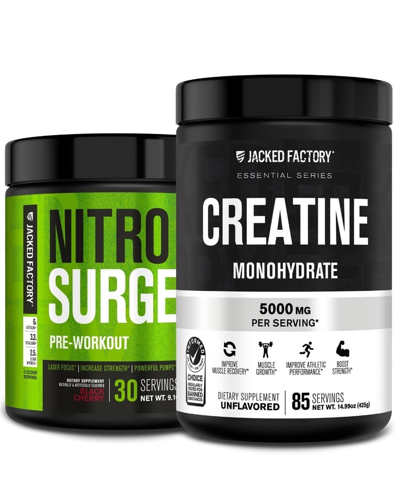 Ge Jacked Factory Nitrosurge Pre-workout in Black Cherry & Creatine Monohydraat voor mannen & vrouwen