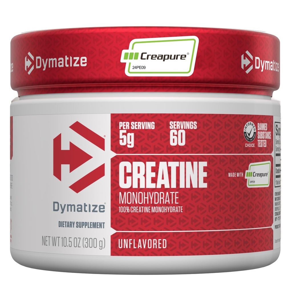 Dymatiser la poudre monohydratée de créatine avec CREAPURE (Produit d'Allemagne), 5g par portion, 60 portions (300g), créatine pour femmes et hommes, sans gluten