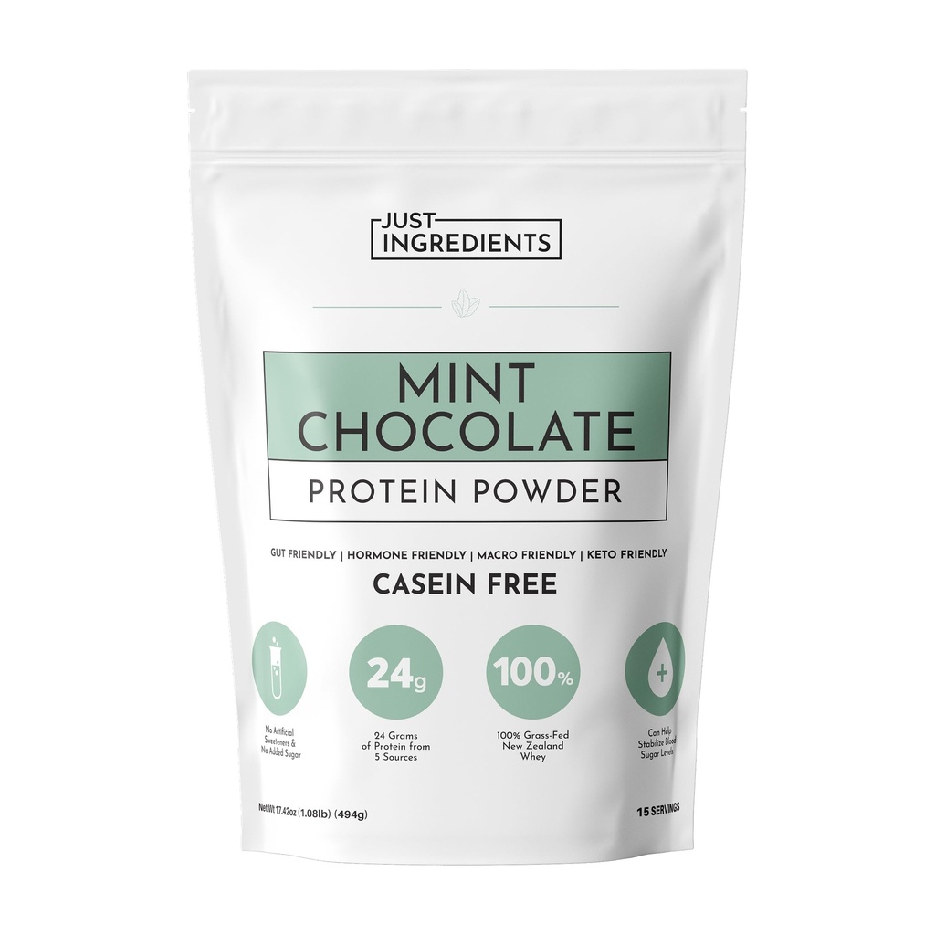 Mint Chocolate Proteïne Poeder 15 Servers 24g Grass-Fed Nieuw-Zeeland Wei + 4 Extra eiwitbronnen 