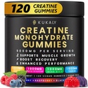 KUKALY Gommies monohydratées créatine pour hommes et femmes, 9000MG Gommies créatine sans sucre - mélangés aromatisés avec L-Taurine, BCAA 2:1, B12 B6 pour boost force, focus et endurance, végétalien, non-OGM, 120pcs