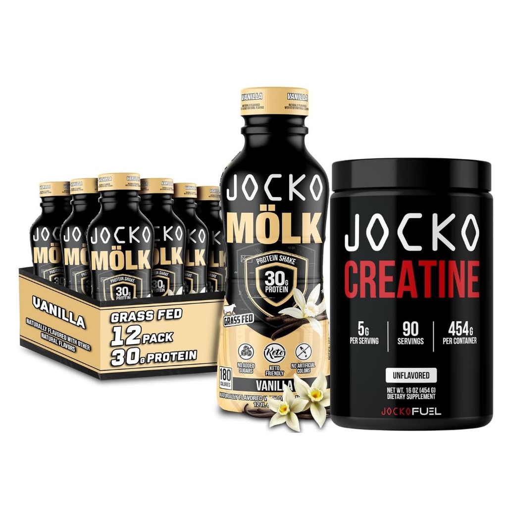Jocko Mölk secoue des protéines de l'herbe - prêt à boire (paquet de 12) Vanille + Jocko Créatine