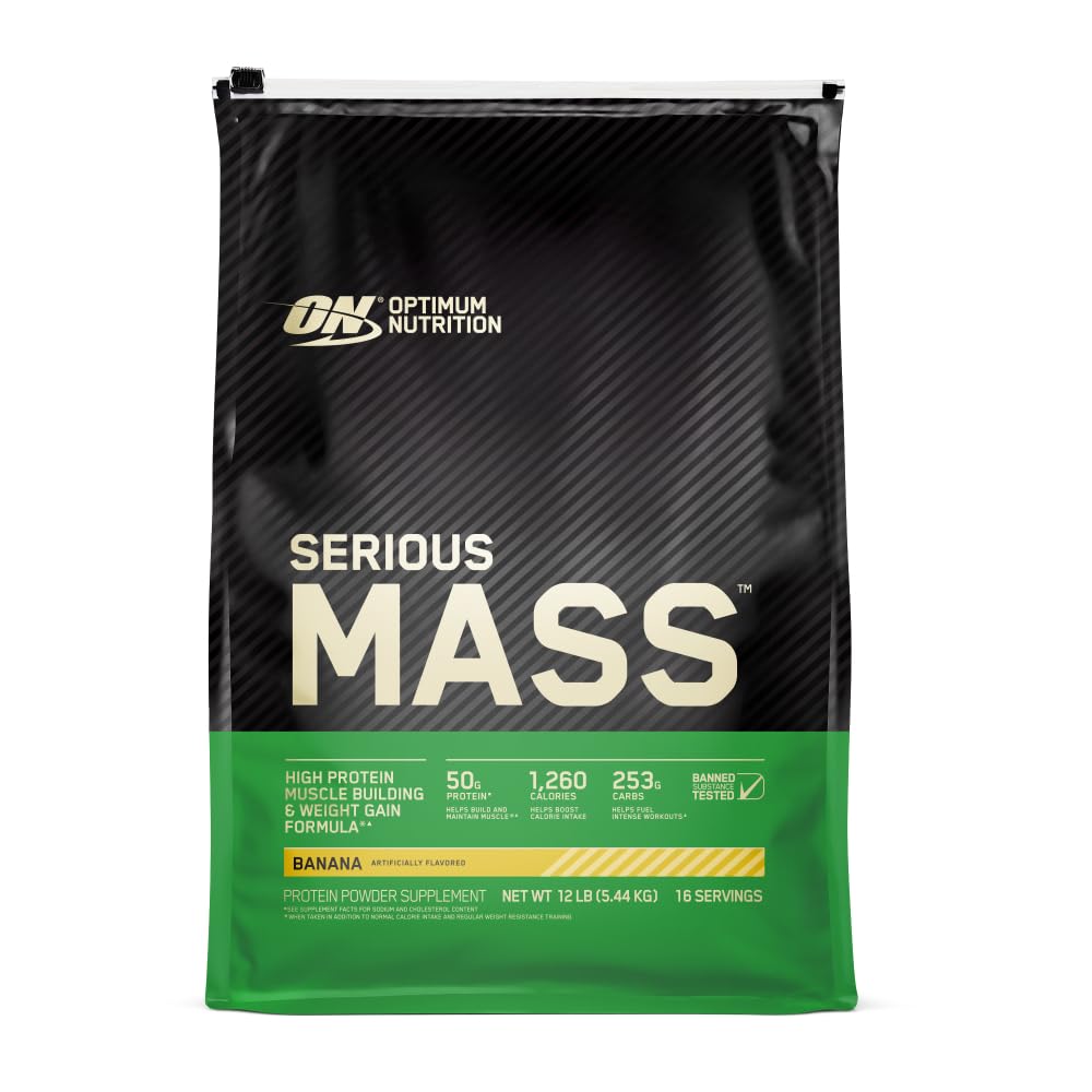 Optimale voeding Serieuze massa, gewicht Gainer Proteïne Poeder, Massa Gainer, Vitamine C en Zink voor Immune Ondersteuning, Creatine, Banana, 12 Pond (Verpakking mei Vary)