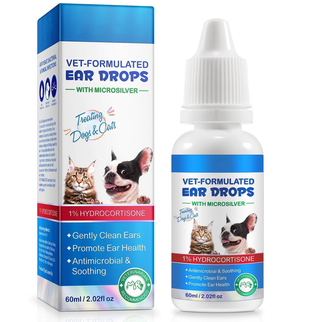 Ear Infection Treatment Drops for Dogs and Cats,with 1% Hydrocortison Soothing Dog Gist Infection, Itchy Ear Relief- Treats Ear Infections for Dogs & Cats - 2 fl oz