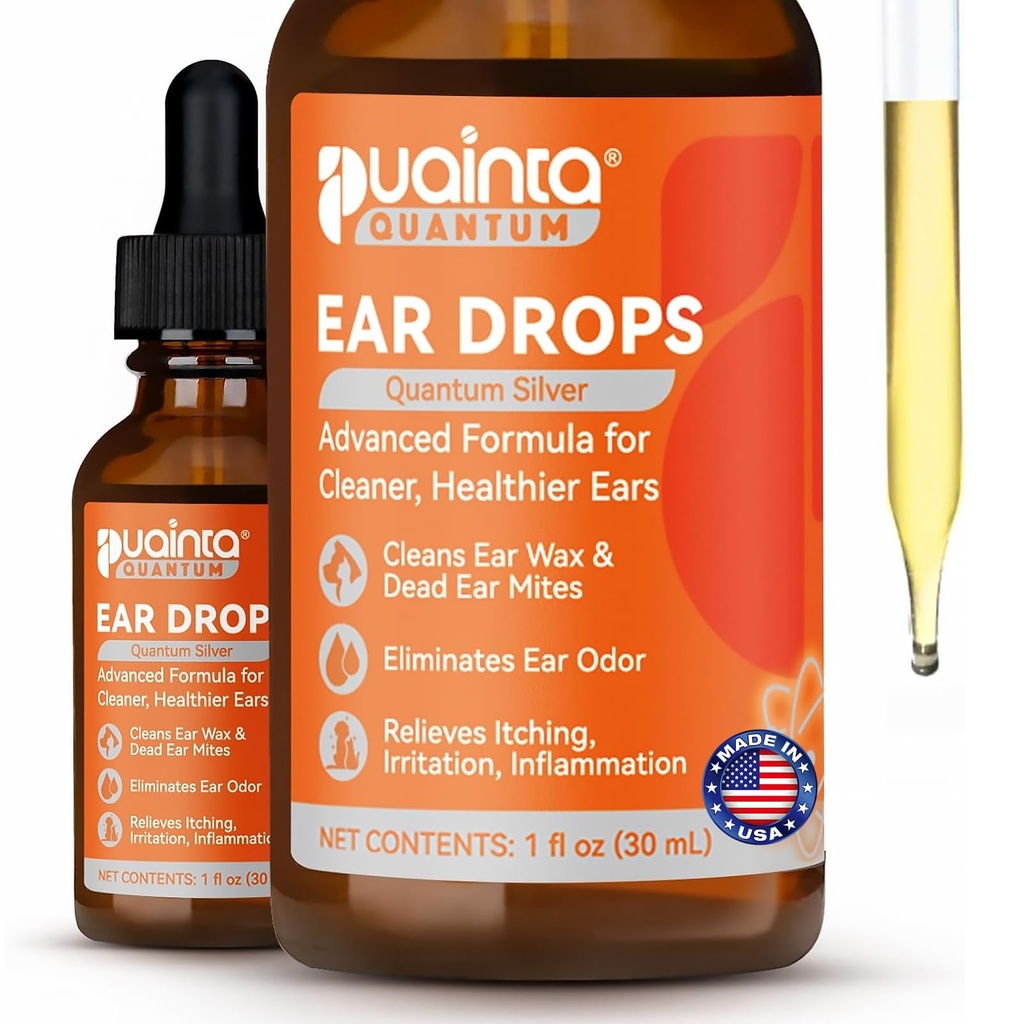 PUAINTA Nettoyeur d'oreille de chien, gouttes d'oreille de chien naturel et traitement d'infection, solution de nettoyage d'oreille de chien en argent quantique pour démangeaisons, irritation et construction de cire, 1oz