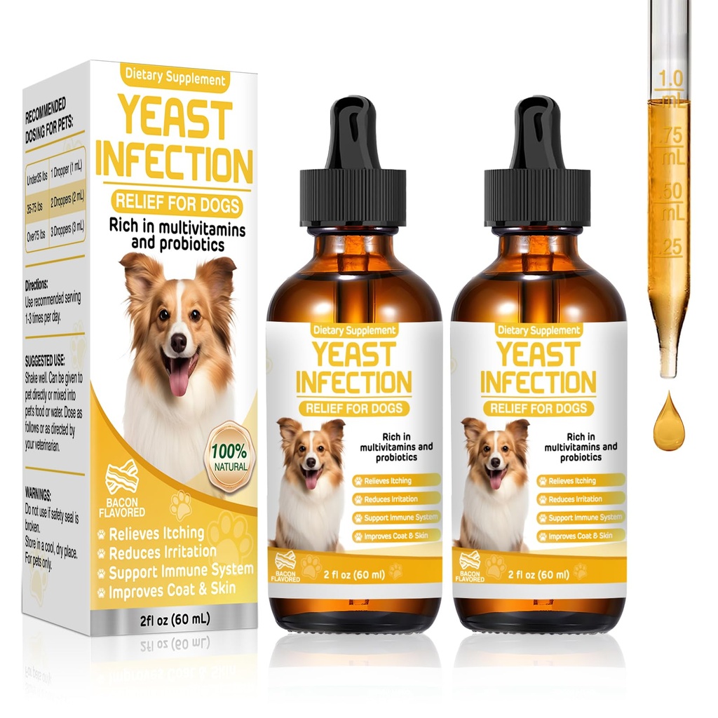 Gistinfectie behandeling voor honden, Hond oorinfectie behandeling, jeukend oor, Skin&Allergie symptomen verlichting-vermindert ontsteking&reliënt irritatie, hond supplement druppels met multivitaminen Probiotica