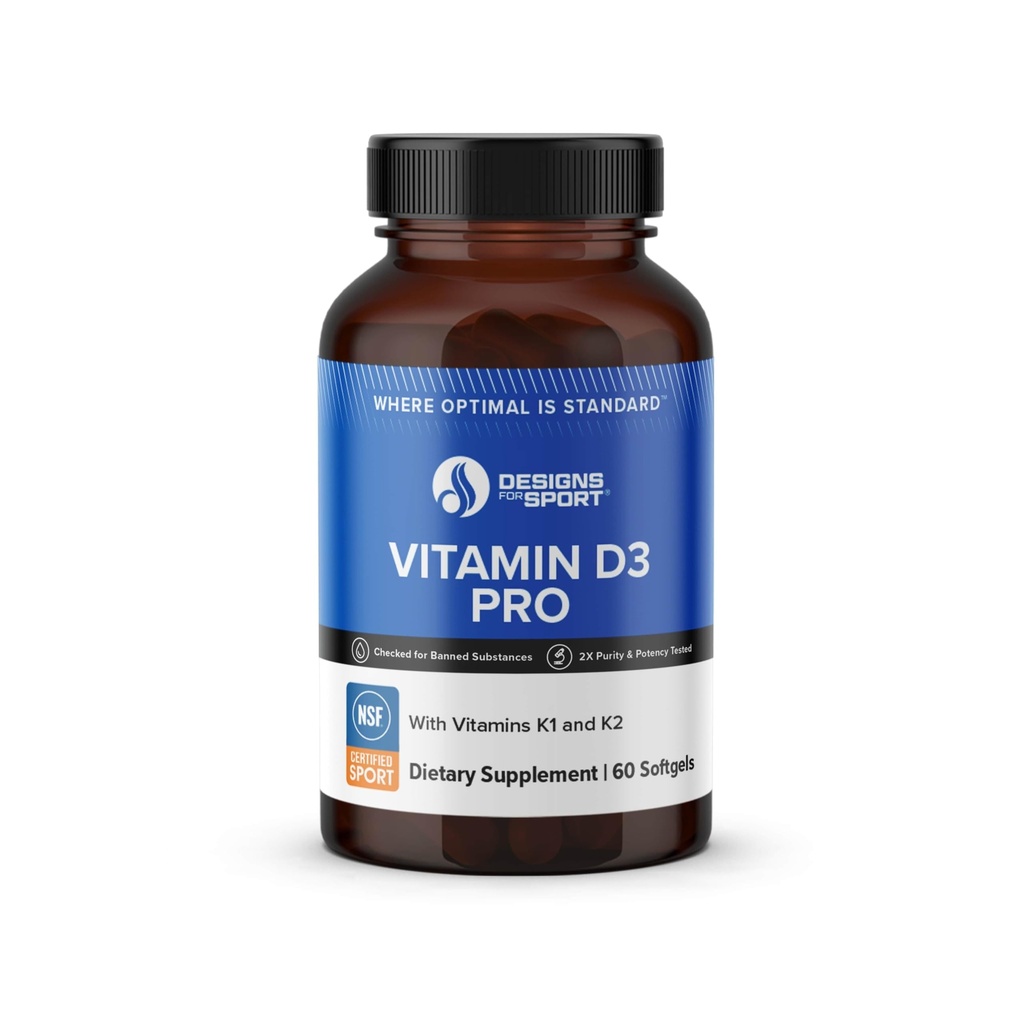 Designs for Sport Vitamin D3 Pro - Supports Bone Health & Immune Function* - Vitaminen D3, K1 & K2 Blend - Glutenvrij & niet-GMO - 60 Softgels